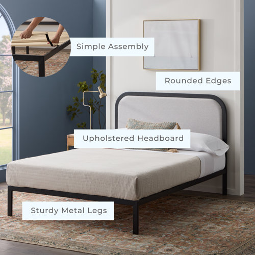 Brookside Metal Bed Frame with Rounded Upholstered Headboard & Reviews ...